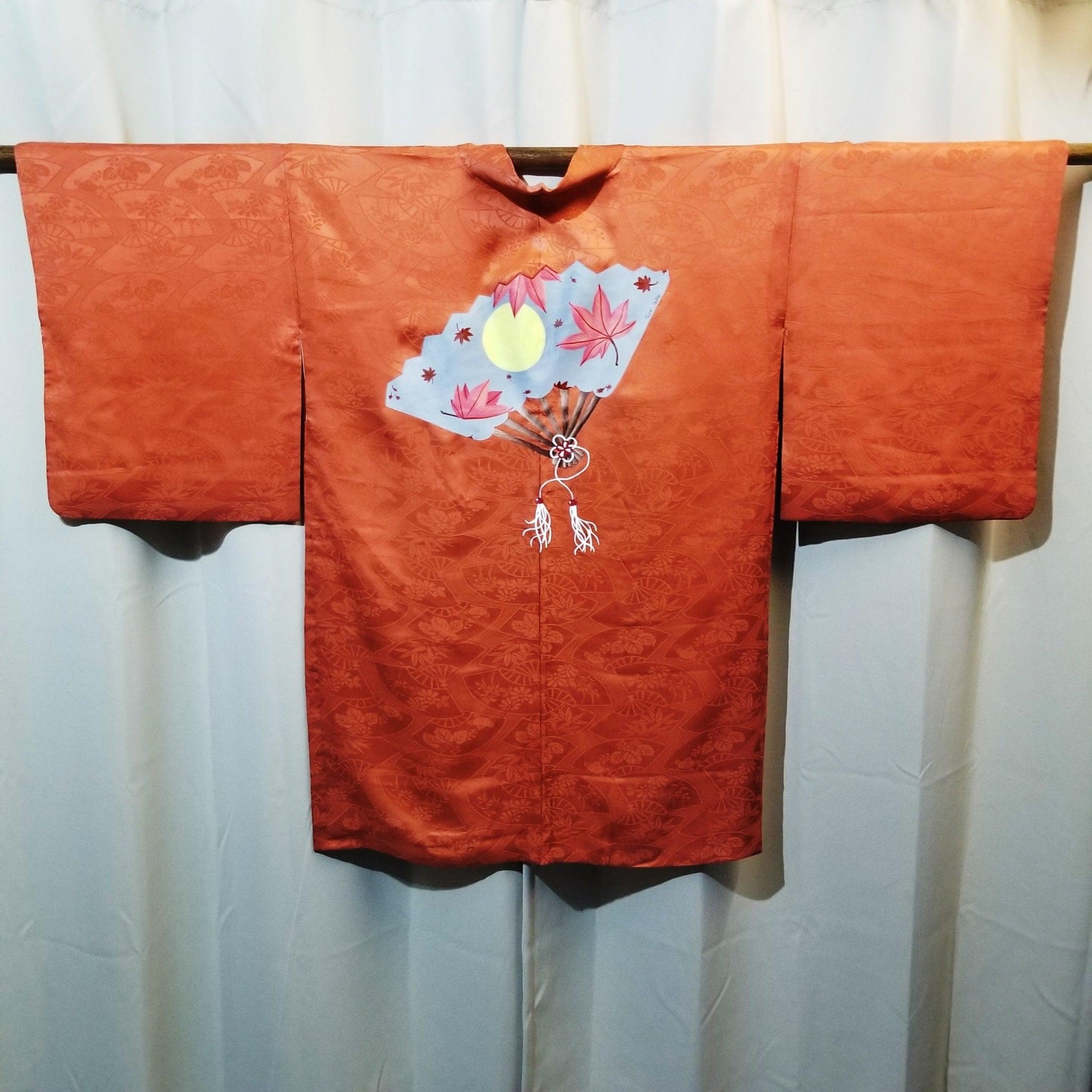 "Coral Fan" Vintage Painted Haori - Kyoto Kimono