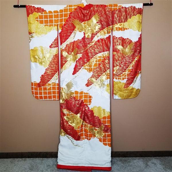 "Couched Crane" Vintage Wedding Kimono (Uchikake) - Kyoto Kimono