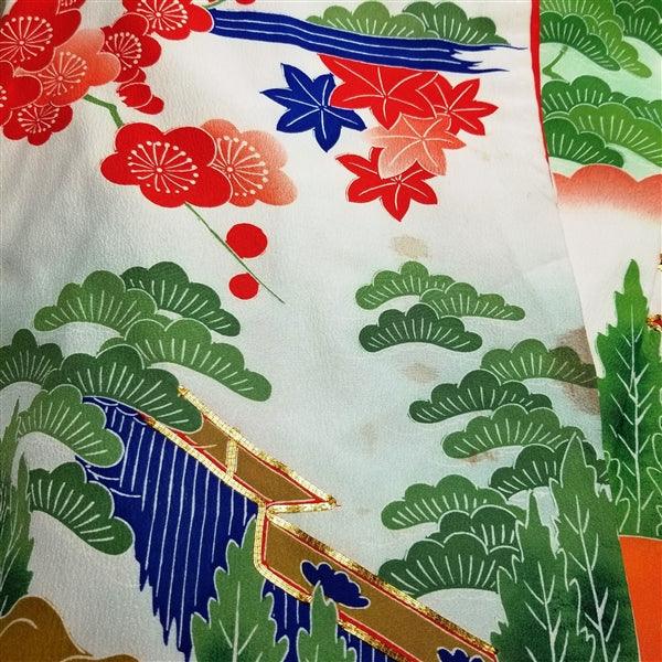 "Cranes and Castle" Vintage Japanese Kakeshita - Kyoto Kimono