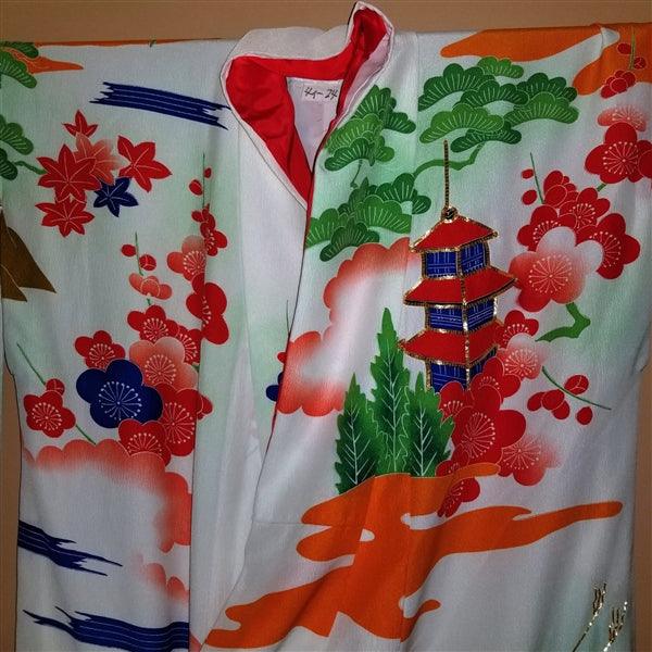 "Cranes and Castle" Vintage Japanese Kakeshita - Kyoto Kimono