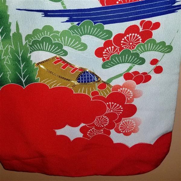 "Cranes and Castle" Vintage Japanese Kakeshita - Kyoto Kimono