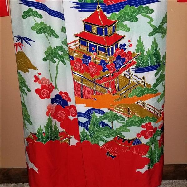 "Cranes and Castle" Vintage Japanese Kakeshita - Kyoto Kimono