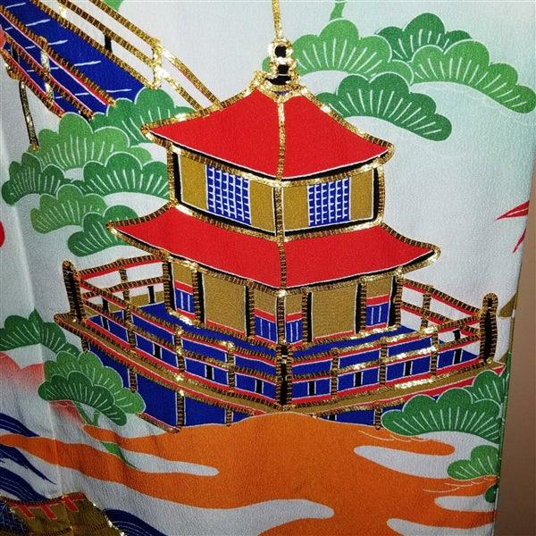 "Cranes and Castle" Vintage Japanese Kakeshita - Kyoto Kimono