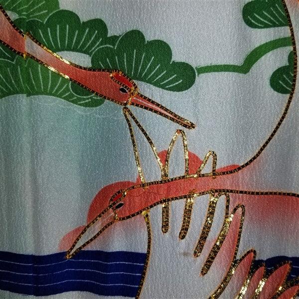 "Cranes and Castle" Vintage Japanese Kakeshita - Kyoto Kimono