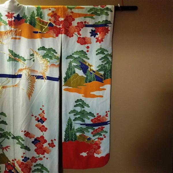 "Cranes and Castle" Vintage Japanese Kakeshita - Kyoto Kimono