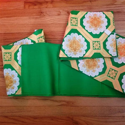 "Emerald Honeycomb" Vintage Fukuro Obi - Kyoto Kimono