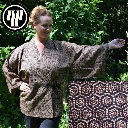 "Faux Shibori Grid" Dochugi Kimono Jacket - Kyoto Kimono
