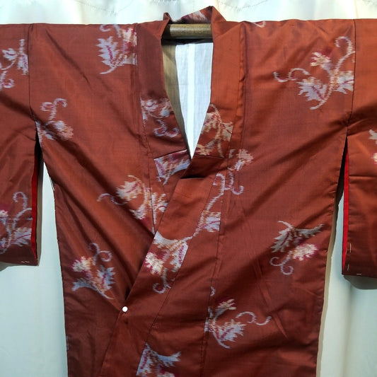 "Feathery Leaves" Vintage Meisen Kimono - Kyoto Kimono