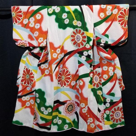 "Floating Mums" Vintage Girl's Kimono - Kyoto Kimono