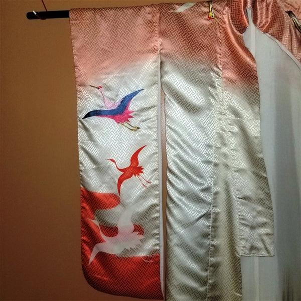 "Floral Cranes" Vintage Japanese Kakeshita - Kyoto Kimono