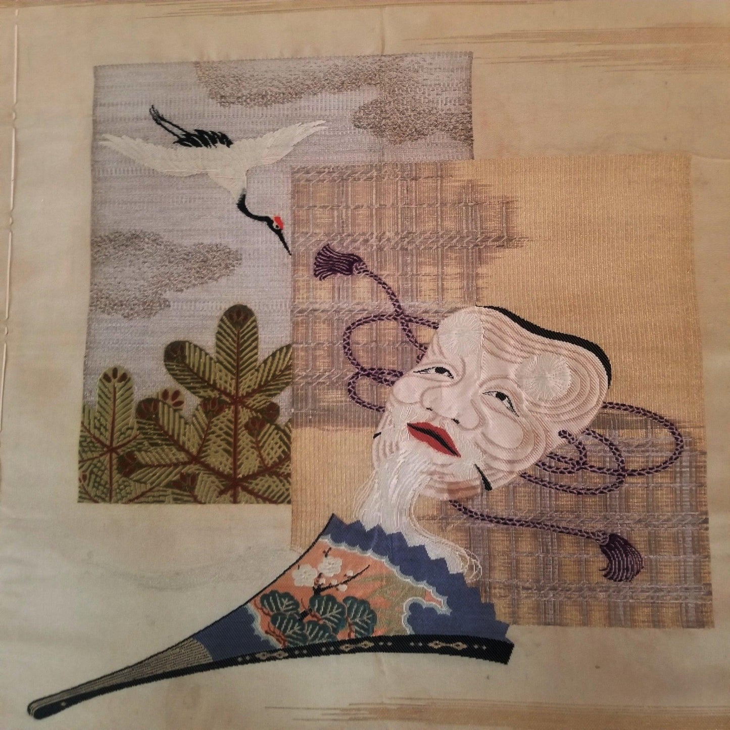 "Noh Mask" Antique Fukusa - Kyoto Kimono