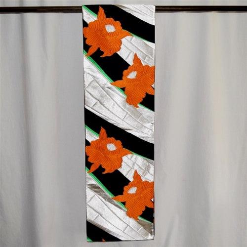 "Orange Iris" Fukuro Obi - Kyoto Kimono