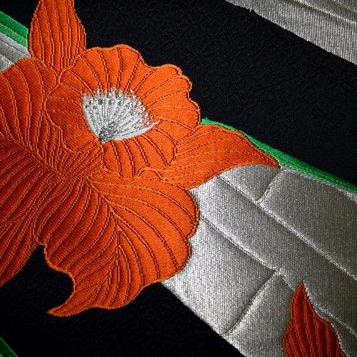 "Orange Iris" Fukuro Obi - Kyoto Kimono