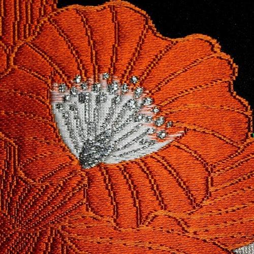 "Orange Iris" Fukuro Obi - Kyoto Kimono