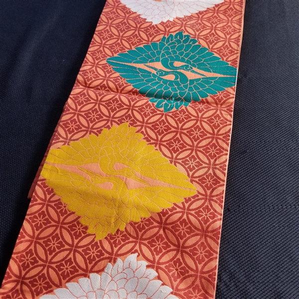 "Paired Cranes" Vintage Fukuro Obi - Kyoto Kimono