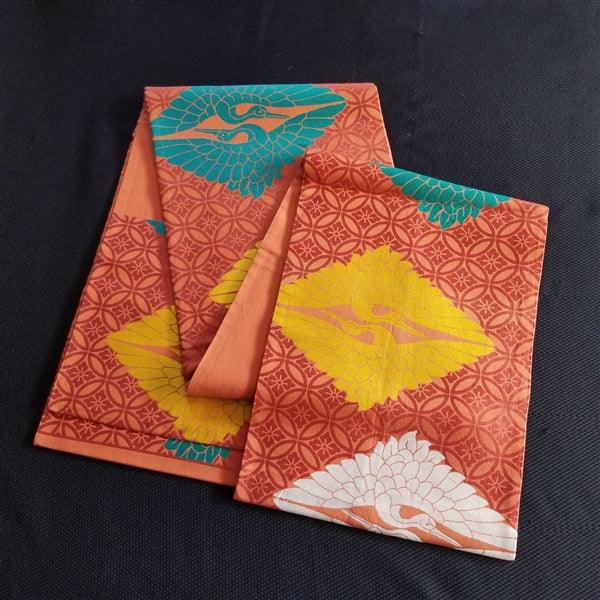 "Paired Cranes" Vintage Fukuro Obi - Kyoto Kimono