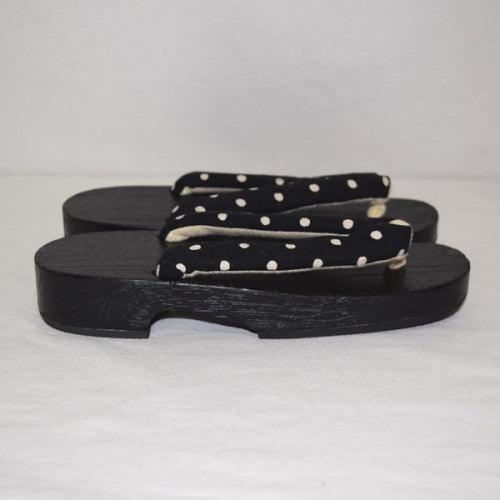 "Polka Dot Black" Women's/Girl's Geta Shoes - Kyoto Kimono