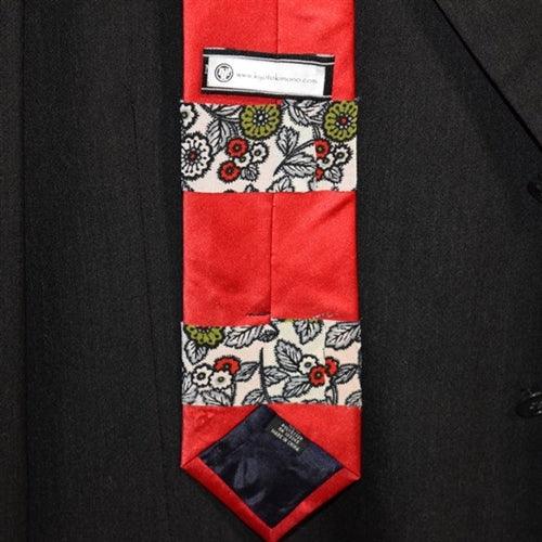 "Red and Black" Necktie-Pocket Square Set - Kyoto Kimono