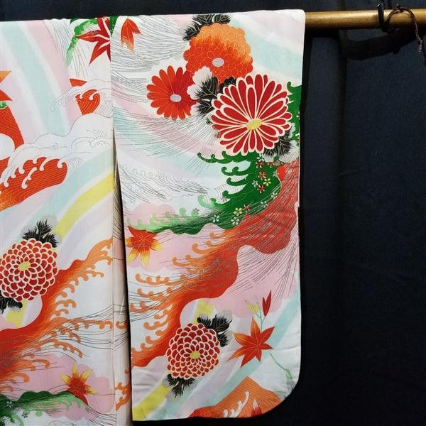 "Red Waves" Vintage Girl's Kimono - Kyoto Kimono