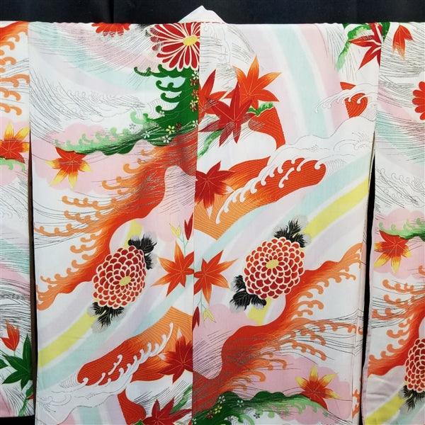 "Red Waves" Vintage Girl's Kimono - Kyoto Kimono