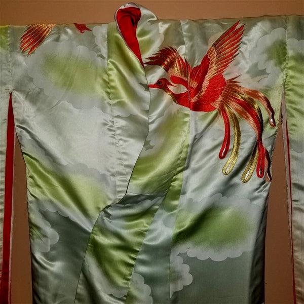 "Satin Phoenix" Vintage Japanese Kakeshita - Kyoto Kimono