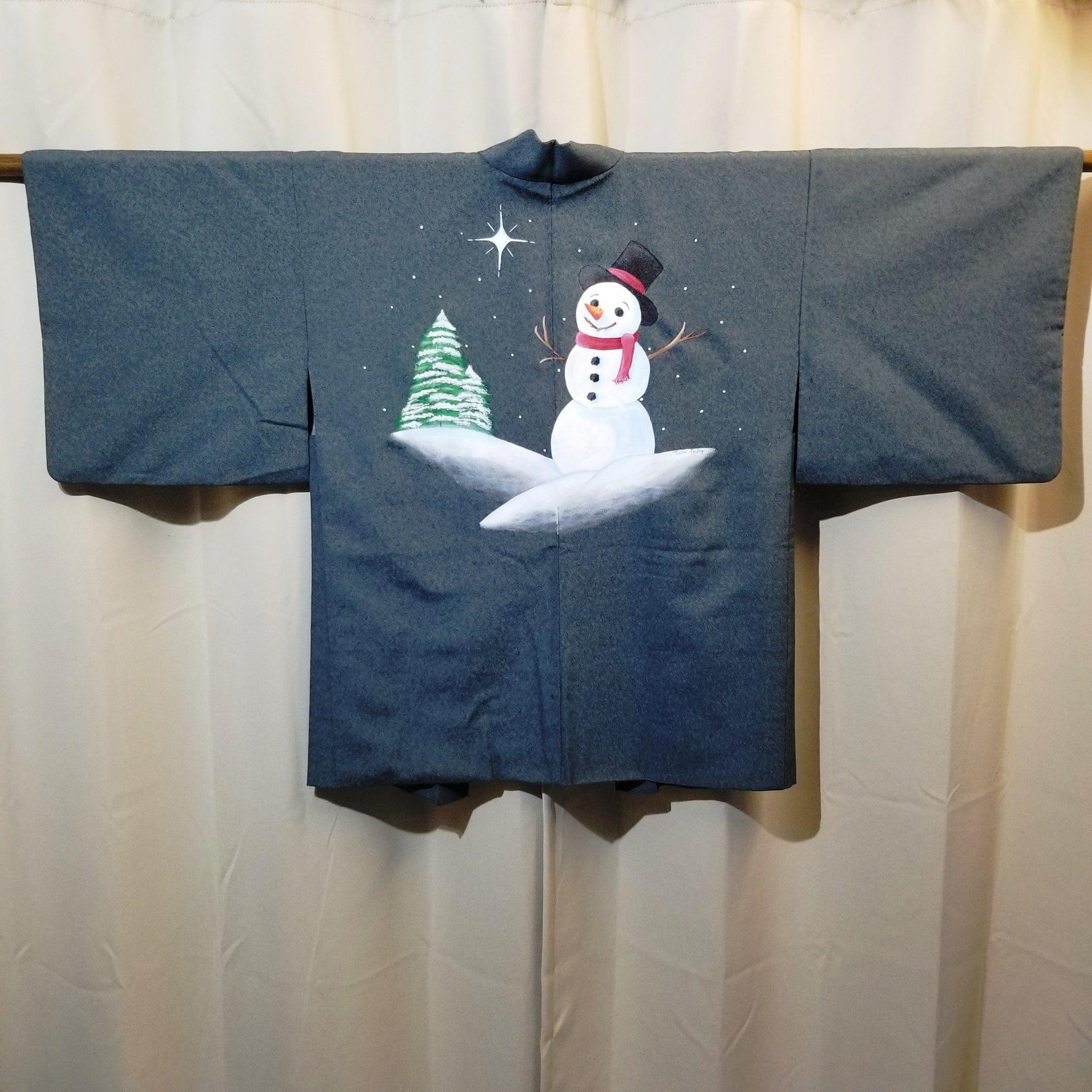 "Snowman" Vintage Painted Haori - Kyoto Kimono