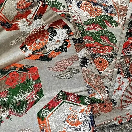 "Traditional Motifs" Vintage Maru Obi - Kyoto Kimono