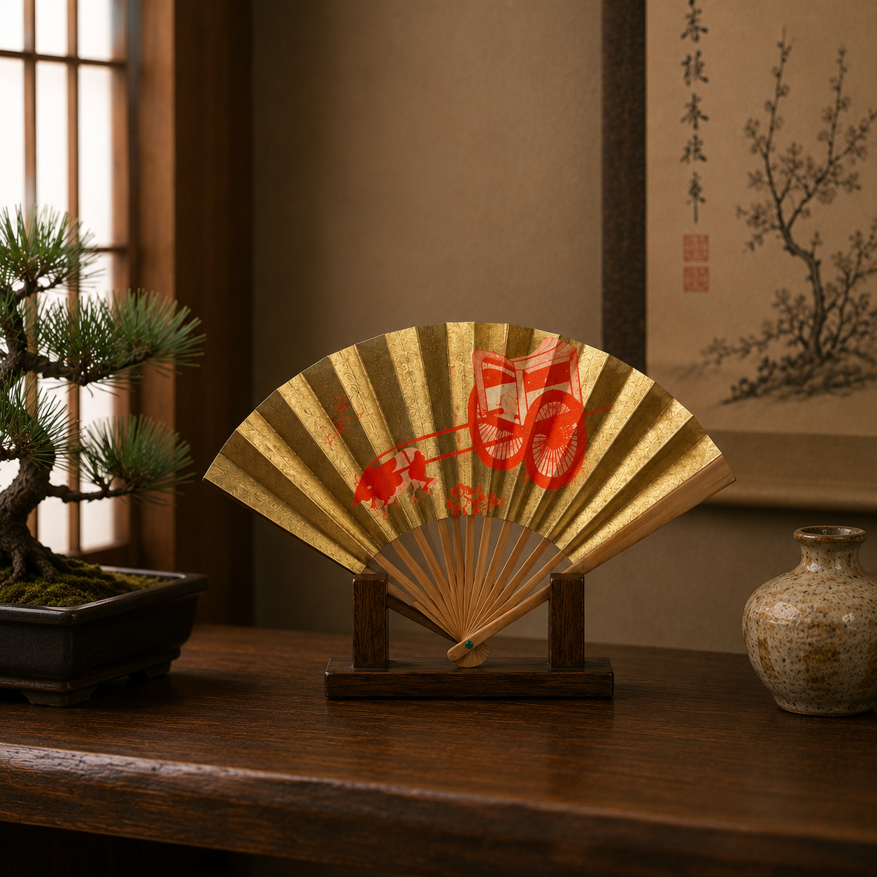 "Ox Cart" Vintage Folding Fan