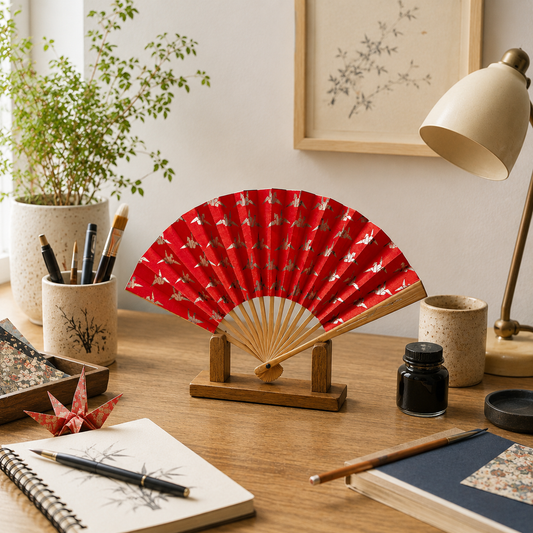 "Golden Cranes" Vintage Folding Fan