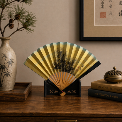 "Inked Pine" Vintage Folding Fan