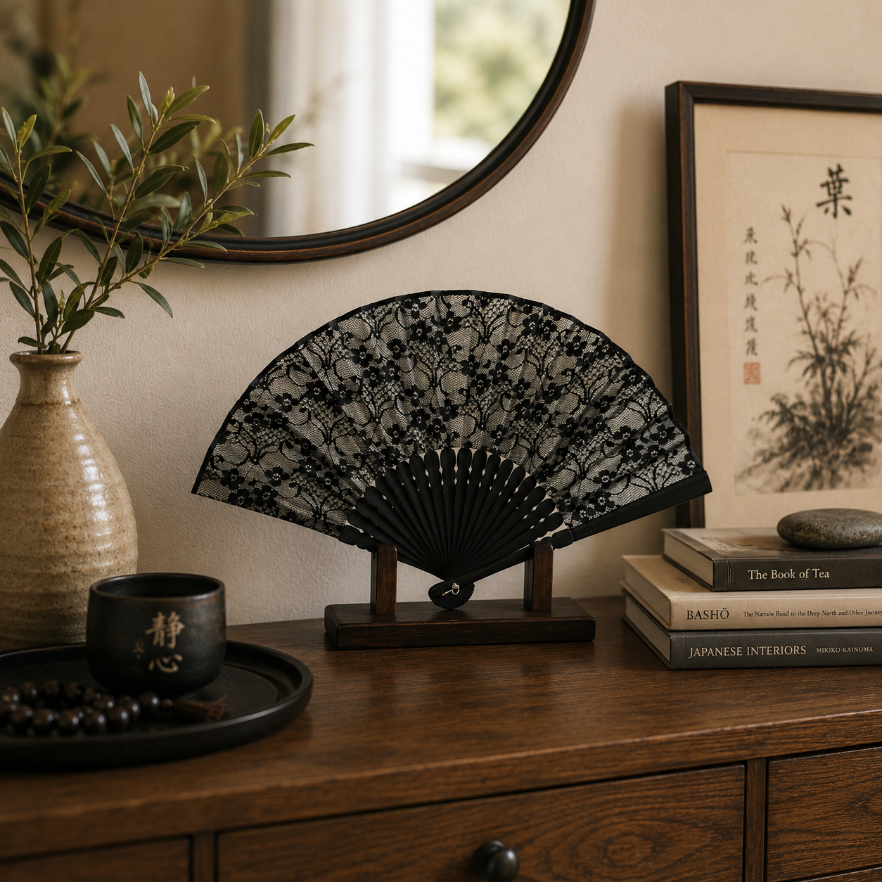 "Black Lace" Vintage Folding Fan