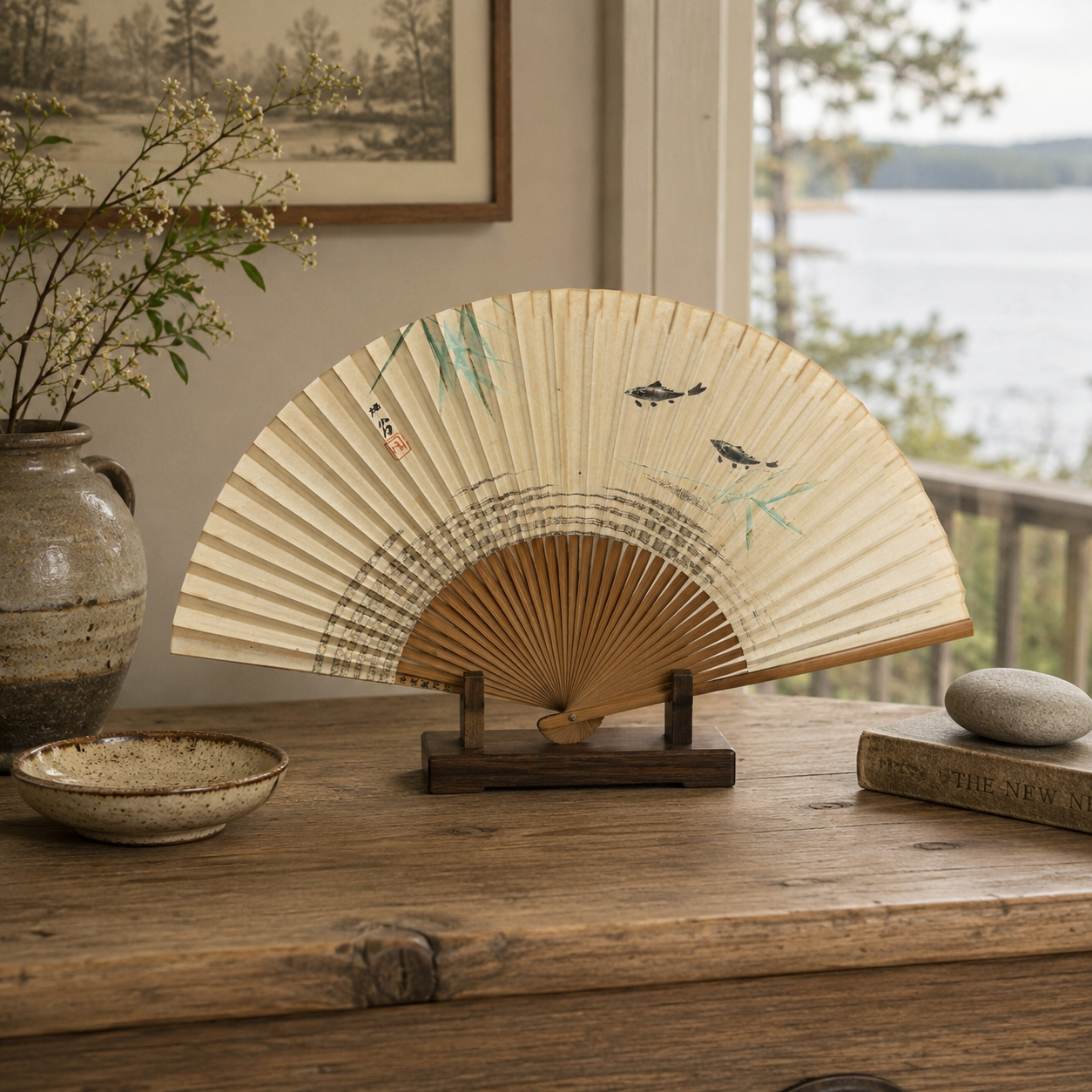 "Quiet Current" Vintage Folding Fan