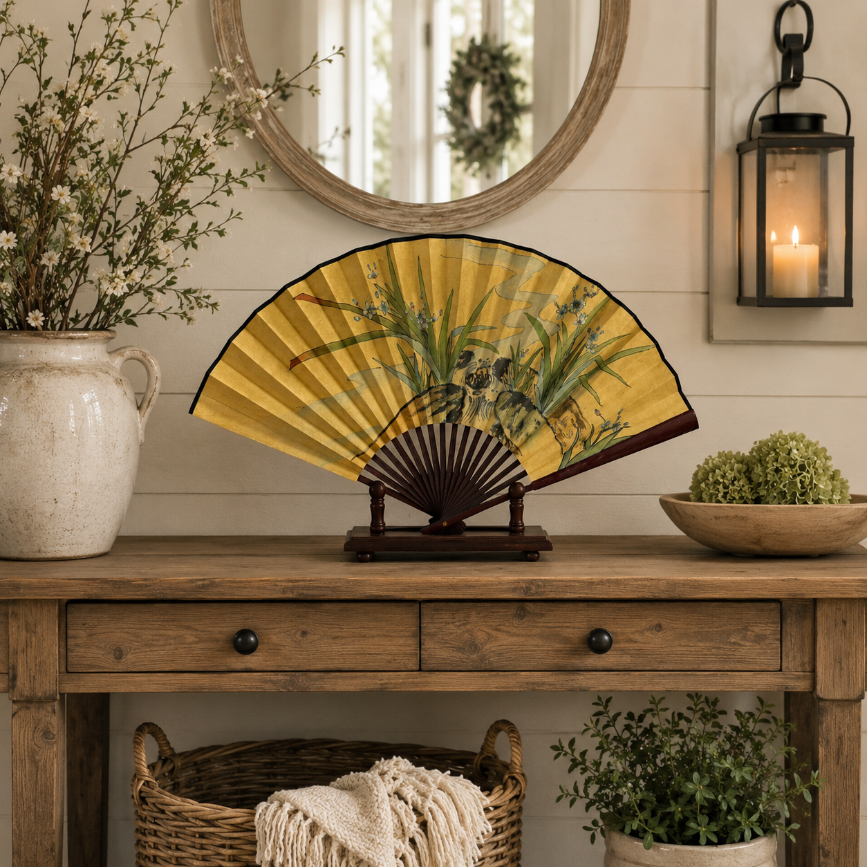"Garden Stream" Vintage Folding Fan