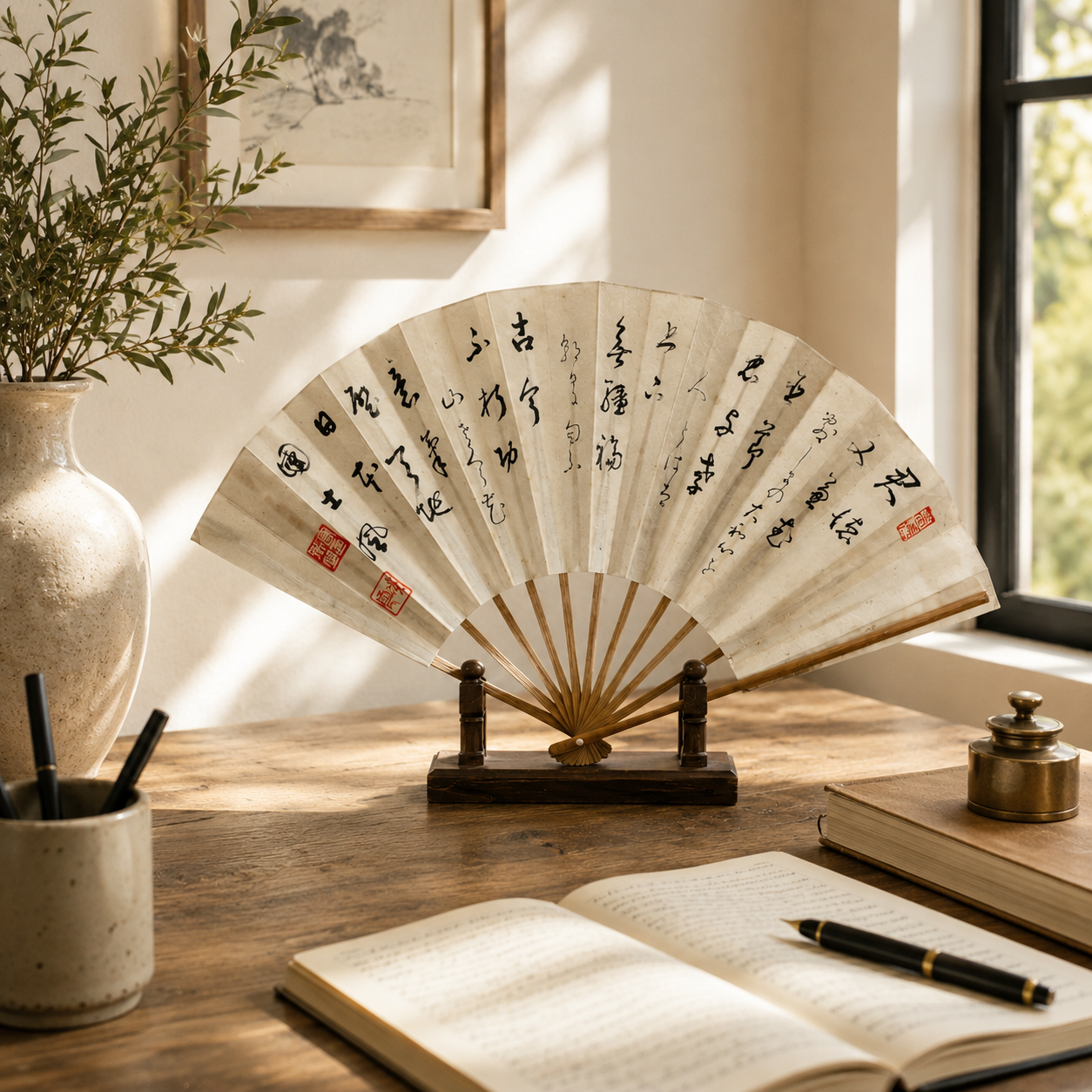 "Poet's Script" Vintage Dance Fan