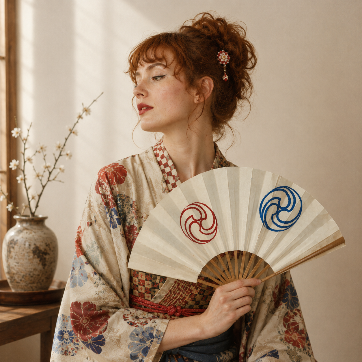 "Twin Tomoe" Vintage Dance Fan