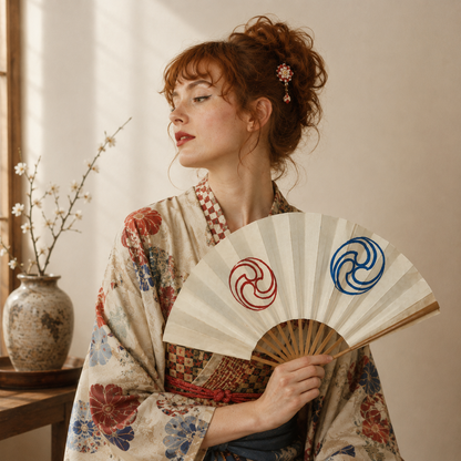 "Twin Tomoe" Vintage Dance Fan