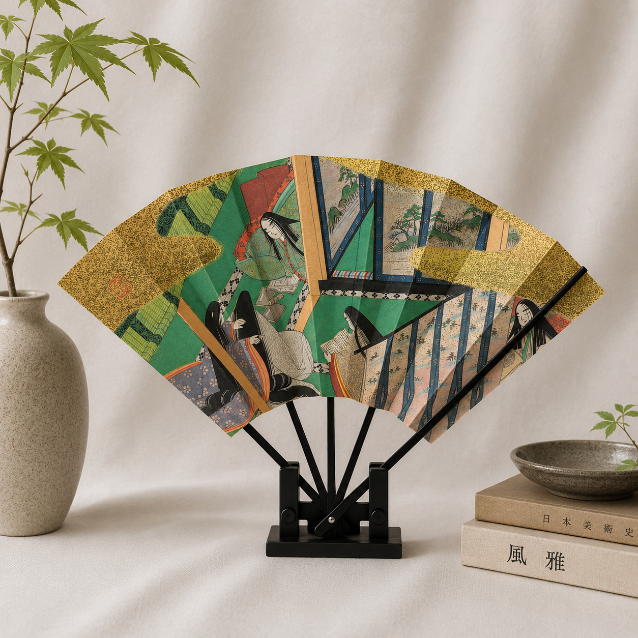 "Tale of Genji #3" Vintage Folding Fan