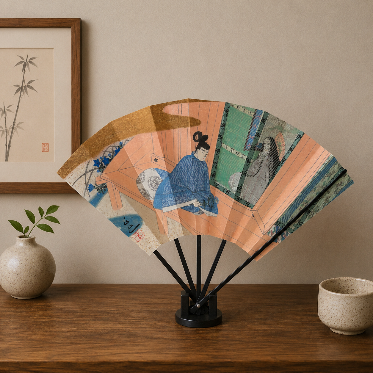 "Tale of Genji #6" Vintage Folding Fan