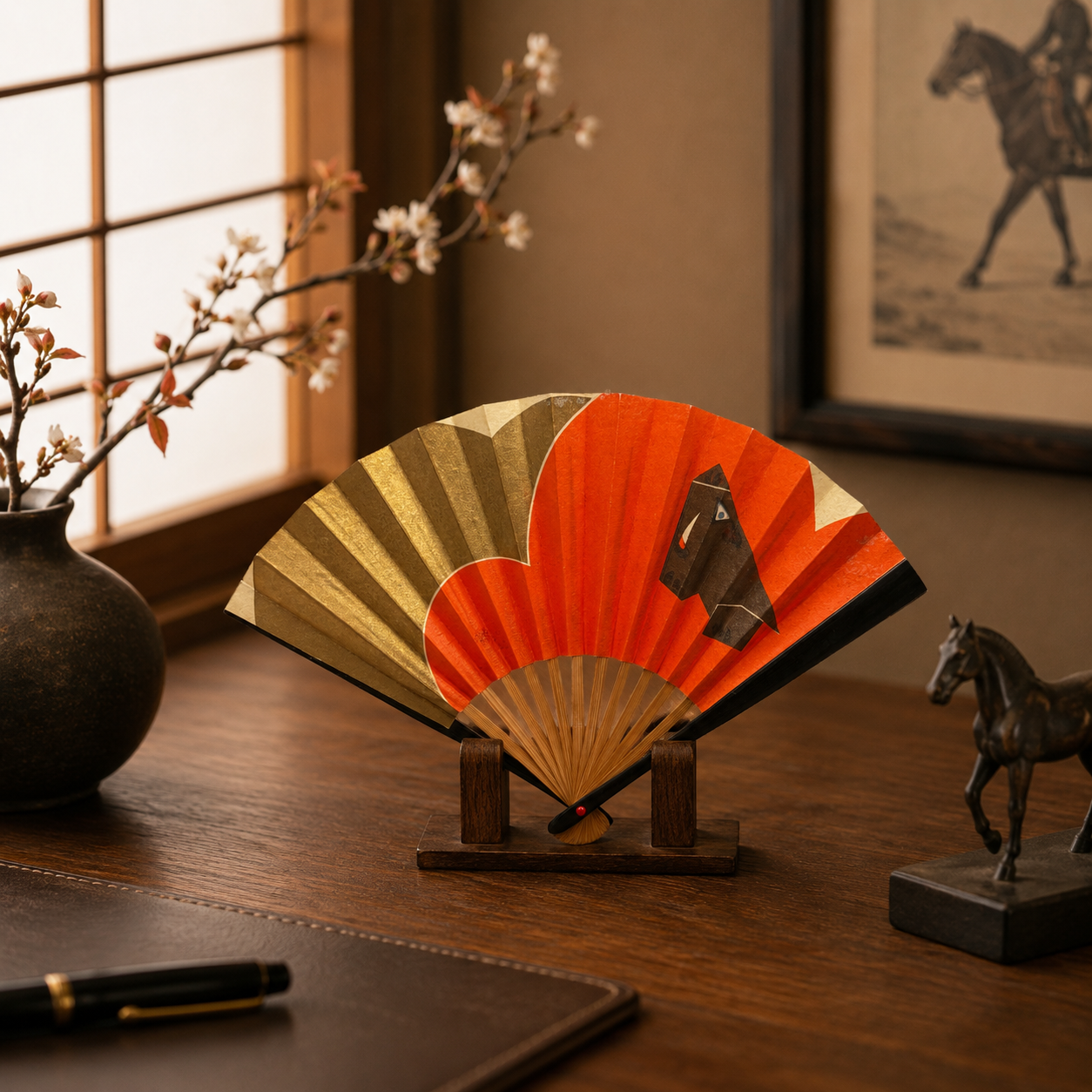 "Year of the Boar" Vintage Folding Fan
