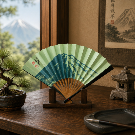 "Blue Fuji" Vintage Folding Fan
