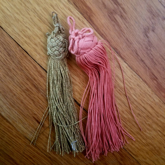 "Tortoise and Pink" Handwoven Tassels