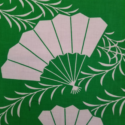 "Green Dance Fans" Cotton Yukata Yardage