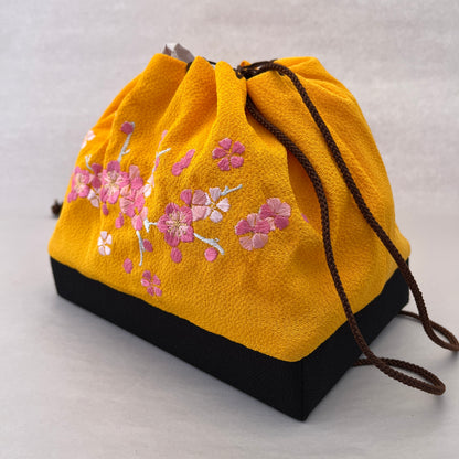 "Blossom Embroidery" Japanese Kinchaku Purse