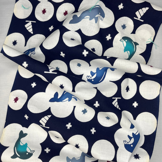 "Playful Dolphins" Vintage Yukata Yardage