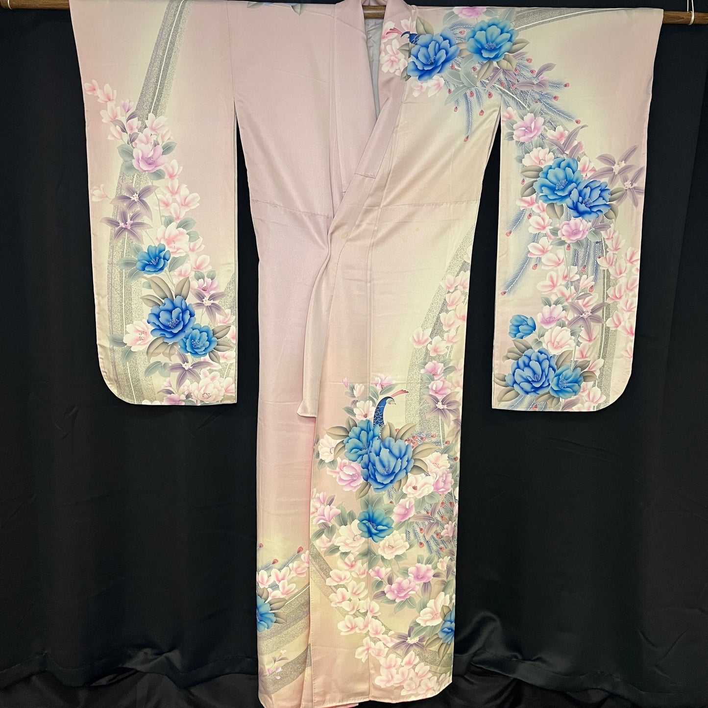 "Hidden Peacocks" Vintage Furisode Kimono