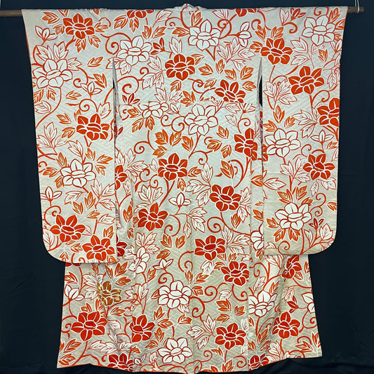 "Orange Floral" Vintage Furisode Kimono