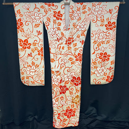 "Orange Floral" Vintage Furisode Kimono