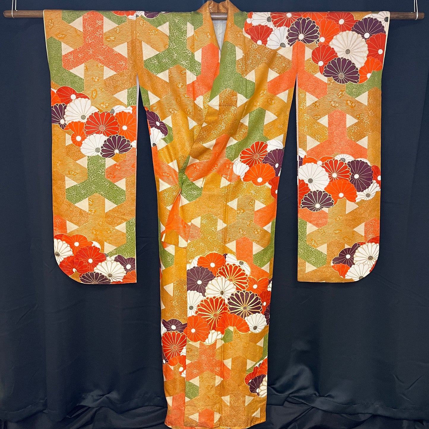 "Floral Basket" Vintage Furisode Kimono