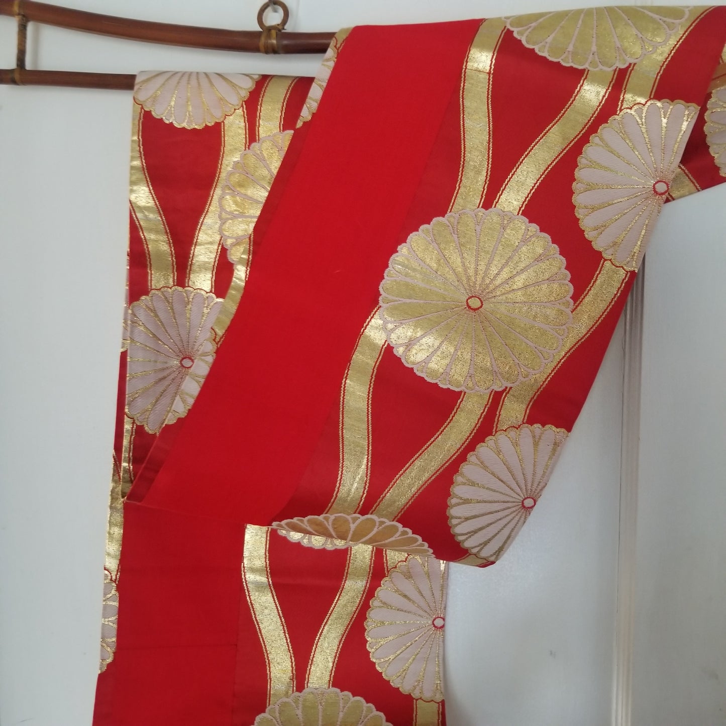 "Mums on Red" Vintage Han Maru Obi