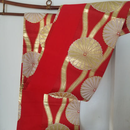 "Mums on Red" Vintage Han Maru Obi